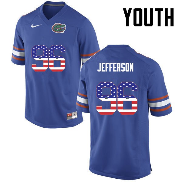 Florida Gators Youth #96 Cece Jefferson College Football USA Flag Fashion Blue